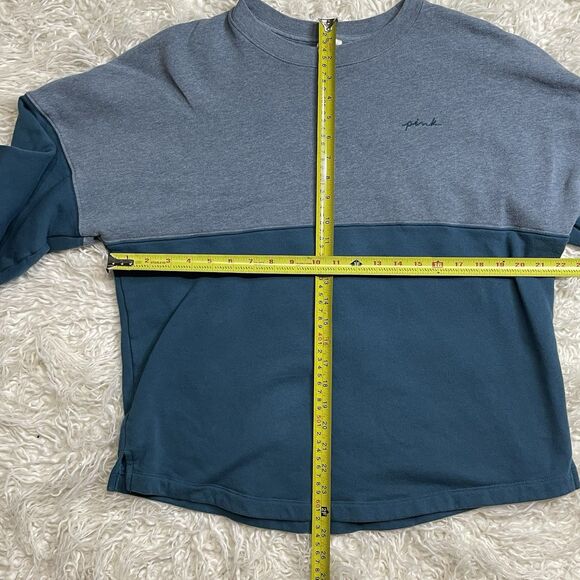 Victorias Secret PINK Embroidered Logo Loose Fit Sweatshirt Green M Colorblock - Picture 3 of 4